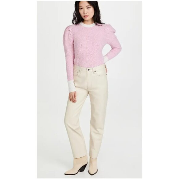 Autumn Cashmere Pink Cashmere Merino Puff Sleeve Crew Sweater Dual tone size S - Picture 11 of 12